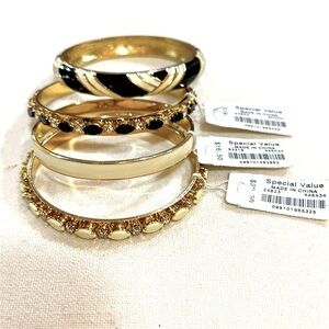 J. Crew Set of Gold and Black Enamel Bangle Bracelets